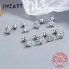 Stud Earrings INZAReal 925 Sterling Silver Zircon CZ Star Heart Piercing Screw Thread Bead For Women Trendy Fine Jewelry