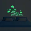 Window Stickers Wall Home Decor "We Love You To The Moon And Back" 3D Star Glow In Dark Luminous Vinilo Decorativo Pared