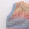 Kvinnor o-hals gradient Rainbow Color Hollow Out Sticked Fringe Tassel Bottom Vest Designer Crop Top Tank