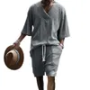 2024 Spring/Summer New Casual Loose 7/4 Sleeve Jacquard Knitwear Top Shorts Men's Set M513 65