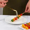 Vorken multifunctionele roestvrijstalen stalen grillgereedschap Gold BBQ vork dumpling lepel dessertfruit voor kinderen picks keuken