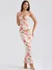 Robes décontractées suninheart mode Summer Long Fête 2024 Pink Peony Print Maxi Robe élégante Spaghetti Strap de mariage Femmes '