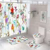 Douchegordijnen 4 stks aquarel bloemgordijnset zomerplant palmbladeren bloemen badkamer decor niet-slip tapijt toilet deksel deksel badmat