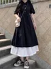 Party Dresses 2024 Women Summer French Short Sleeve Shirt Dress Female Long Patchwork Ladies Loose Casual A-line Vestidos X117