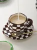 Kubek kubki Zestaw 3 ręcznie malowanego ceramicznego spersonalizowanego szachowniczej puchar