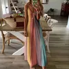 Robes décontractées Robe de femme à rayures colorées plus taille sans manches lâches pourdies longs V-col