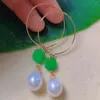 Boucles d'oreilles en peluche blanc rond rond en vert jade sculpture or minimaliste cristal diamant à la main à la main à la main