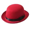 Berets 2024 Wool Bowler Hat Luxury Felt Billycock Hats For Men With Belt Rolled Brim Casquette Men's Cap