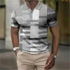 Fashion MenS Polo Striped Plaid Print Vintage Clothing HighQuality Top Street Casual Short Sleeved Loose Oversized Shirt 240429