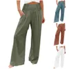 2024 Leisure Elastic High Waist Women's Wide Leg Cotton Linen Loose Pants F51332