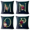 Pillow English Flower Dark Blue Letter Print Throw Cover 45 45cm Covers Linen Case Sofa Home Decor Pillows