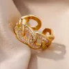 Eheringe Edelstahlkette Ring Womens Gold Zirkon Einstellbar 2023 Trendschmuck nicht giftige Ohrringe Q240511