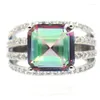 Cluster Anneaux 21x13mm Déclaration 5.8g Fire Rainbow Mystic Topaz Real Red Ruby CZ Madies Mariage Silver