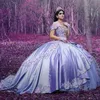 Lavender Quinceanera Dress Ball Prom Gowns Applique Off the Shoulder lace floral lace-up Vestidos Para XV A os Beaded Sweet 16 Dress 260U