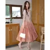 Partykleider rosa Gradientenfarbe 2024 Frühling Sommer Mode Loose Koreanische Frauen O-hals lange elegante Kleidung