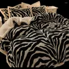 Beddengoed sets koraal fleece winter warme set zebra patroon print zachte vier stuks x41