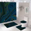 Duschgardiner svart grå marmor textur gardin set icke-halkbad matta lock toalett täckmatta abstrakt konst bläck målning badrum