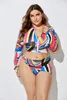 Dreiteils Frauen Badeanzug Mode Reißverschluss Rack Halsband Langsame Krawattenfarbe gedruckt Badeanzug Plus Size Brazilian Bikini 240509