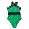 Damenbadebekleidung abnehmbare Brustpolster Badeanzug Stylish Mesh Spleißen Monokini mit hoher Taillenhalfernhalter für Strandkleidung