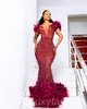 ASO EBI 2024 Burgundia Mermaid Sukienki Promowe Pióro Koronkowe wieczorne impreza Formalne przyjęcie Drugie Przyjęcie Urodziny PROMDRESS SZUNCJE LF015