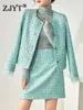 Work Dresses ZJYT Luxury Sequins Green Tweed Jacket And Skirt Suit Two Piece Womens Outfit Autumn Winter Elegant Office Party Dress Sets