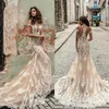 Abiti da sposa con sirena di champagne boho con appliques in pizzo avorio 2024 profonde gradini a maniche corte a maniche corte sexy abiti da sposa da sposa da sposa