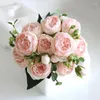 Декоративные цветы 5 головы искусственное симуляция роза Пион Цветок для букета 30 см. Фукс -флорес.