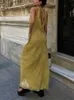 Zweiteiliger Kleid Retro Plaid Print V-Ausschnitt Maxi für Frauen elegant ärmellose Rückenfreie Schnürkleider 2024 Sommer Lady Casual Urlaub Robe Q240511