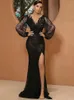 Runway Dresses Luxury Black Mermaid aftonklänningar med löstagbar tåg V Neck spets paljetter Prom Dress LongepleS Custom Made Made