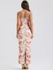 Robes décontractées suninheart mode Summer Long Fête 2024 Pink Peony Print Maxi Robe élégante Spaghetti Strap de mariage Femmes '