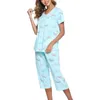 Women's Two Piece Pants Women Silky Pajamas Print Set With V Neck Wide Leg 2 Mother Grandmother Sleepwear For