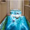 Wallpapers Custom 3D Waterfalls Sea Bathroom Walkway Decorative Painting Waterproof Anti - Skid Self Adhesive Floor Sticker