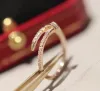 V gold luxury quality Charm punk band Thin nail ring with diamond in two colors plated for women engagement jewelry gift have box stamp