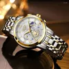 Armbandsur Lige herrklockor Top Quartz Watch for Men Chronograph 24 Hour Display Moon Phase Waterproof Luminous Wristwatch