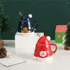Tasses 470ml Chatchaucat en céramique tasse de café Carton Santa Snowman Gingerbread Homme imprimé Bil de lait de lait d'eau avec cuillère cadeaux de Noël