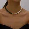 Pendant Necklaces 2023 Trend Elegant Jewelry Wedding Big Pearl Necklace Womens Fashion Imitation Pearl Green Rose Stone Necklace J240513