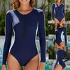 Women's Swimwear Long Sleeve Printed One Piece Swimsuit Women Surfing Suit Wetsuit Fashion Bathing Beach Swimming Suits Zipper