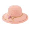 Breda randen hattar solskydd hatt stilfull blommig dekor för kvinnor lätt strandmössa med UV fashionabla utomhus