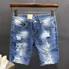 Skinny Graphic Ripped Male Denim Shorts Multi Color Slim Mens Short Jeans Pants Luxury Designer Trend Y2K Streetwear Spanx 240511