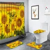 Courteaux de douche jaune tournesol paysage rural fleurs rideaux de feuilles vertes plante de salle de bain tapis de bain sans glissement de bain de bain