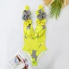 Kvinnors badkläder 2024 Sexig 3D Flower One Piece Baddräkt med kjol Kvinnor Monokini Print Halter Bathing Swit Swim Suit Wear Beachwear