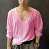 T-shirts masculins Incerun tops 2024 coréen de style coréen homme en V col plissé Camiseta décontractée Solide confortable t-shirts à manches longues S-5xl