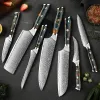 Zestaw noża kuchennego Damascus 1-7pcs Super Sharp Full Tang Chef Knife Utility Nóż Santoku Stabilizowany drewniany uchwyt drewniany