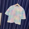 Ensembles de vêtements Girls 2023 Été Nouveau Ice Silk Rainbow Gradient T-shirt en vrac + Pant Set 3-12 ans pour enfants Tie Tied Clothingl240514