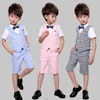 Anzüge Baby Boys Sommer Pink Formal Anzug Kinder Weste+Shorts 2PCS Foto Set Kinder Hochzeitsleistung Party Kleid Zeremonie Kostüm Kostüm