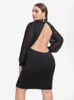 Plus size jurken plus formaat kleding contrast mesh glanzende steentjes jurk mesh lantaarn slve backless jurk sexy bodycon jurken nachtclubkleding y240510