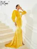 Casual Dresses Missord Yellow Velvet Evening Elegant Women Lantern Sleeve Sequin Split bodycon Maxi Mermaid Party Dress Long Prom Gown