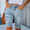 Dames jeans metzz dames met midden getailleerde water gewassen gescheurde broek gebleekte en franjes middelste denim shorts