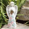 Voveexy Figurine Statua na zewnątrz, rzeźba ogrodowa słoneczna z 7 diodami LED Widocznie Znak Modlitwa Anioła Dekor