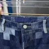 Tasarımcı erkek dama tahtası kot pantolon yüksek kaliteli lüks denim şort pantolon yıkamalı jakard mavi kot pantolonlar erkekler gündelik diz uzunluğu paris kısa